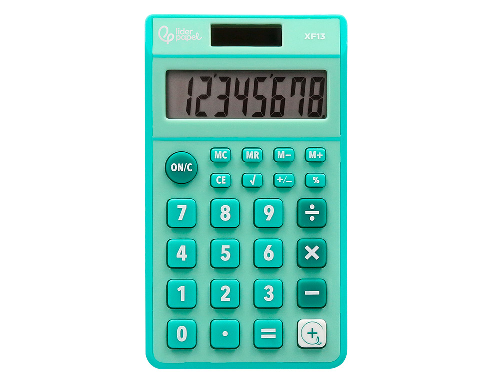 CALCULATRICE DE POCHE LIDERPAPEL XF13 8 CHIFFRES    SOLAIRE ET PILES 115X65X8 MM  COLORIS VERT