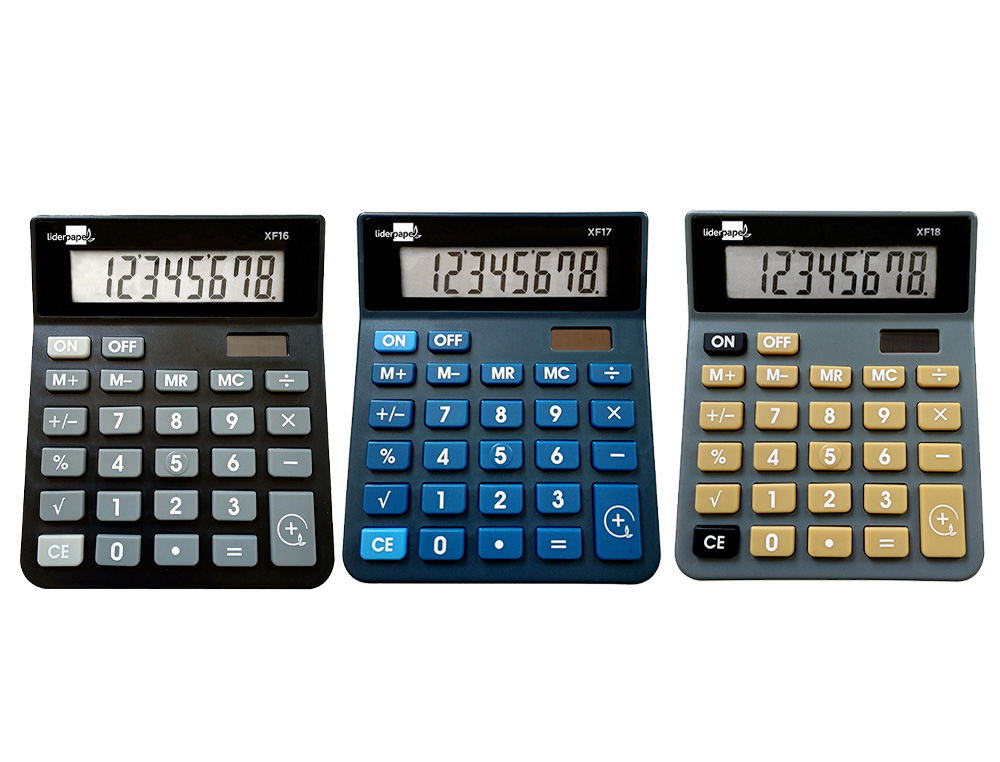 CALCULATRICE DE BUREAU LIDERPAPEL XF16 8 CHIFFRES    SOLAIRE ET PILES 127X105X24   MM PR SENTOIR DE 10U