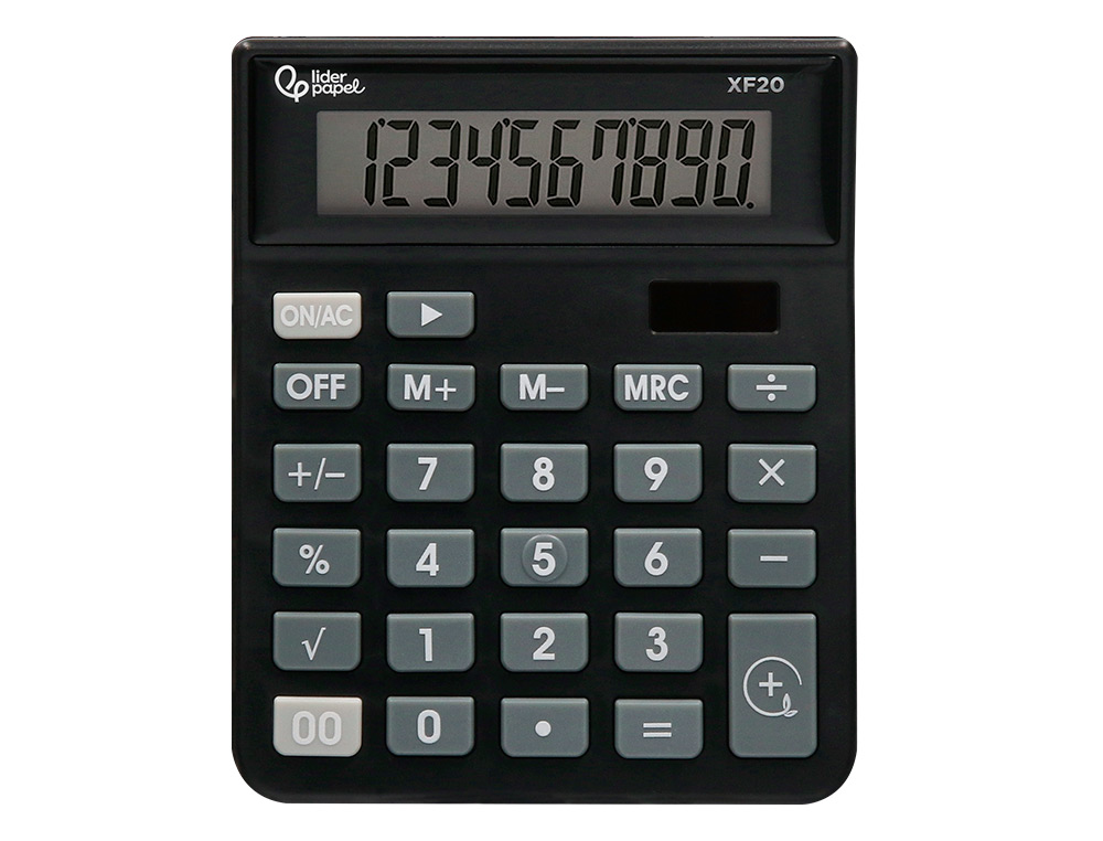 CALCULATRICE DE BUREAU LIDERPAPEL XF20 10 CHIFFRES   SOLAIRE ET PILES 127X105X24   MM COLORIS NOIR