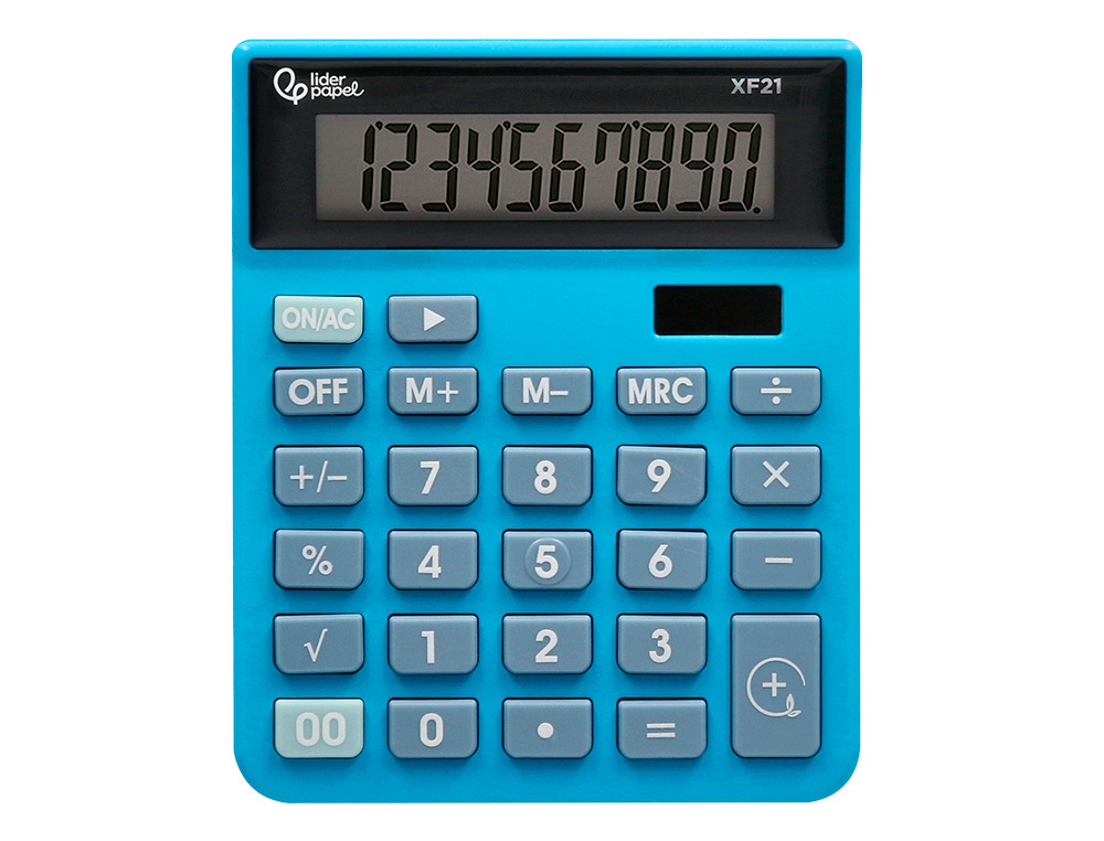 CALCULATRICE DE BUREAU LIDERPAPEL XF21 10 CHIFFRES   SOLAIRE ET PILES 127X105X24   MM COLORIS BLEU