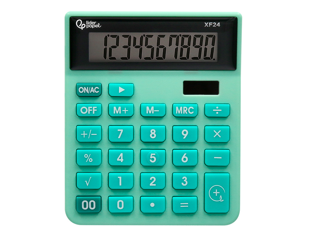 CALCULATRICE DE BUREAU LIDERPAPEL XF24 10 CHIFFRES SOLAIRE ET PILES 127X105X24 MM COLORIS VERT