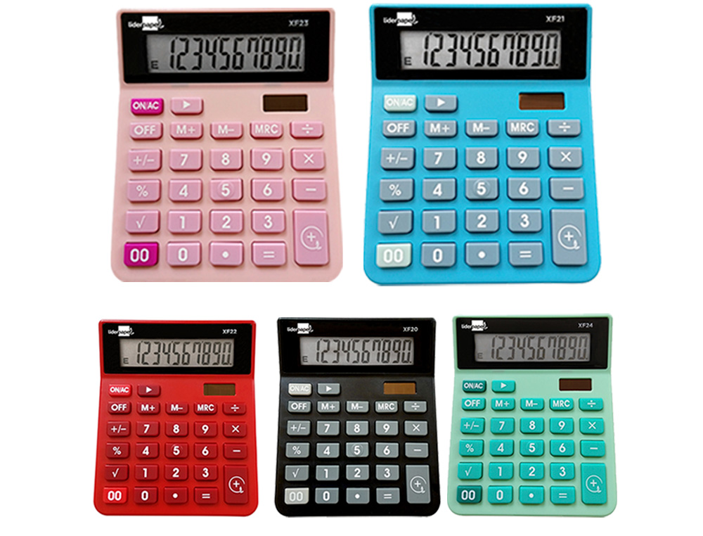 CALCULATRICE DE BUREAU LIDERPAPEL XF20 10 CHIFFRES   SOLAIRE ET PILES 127X105X24   MM PRESENTOIR DE 10U