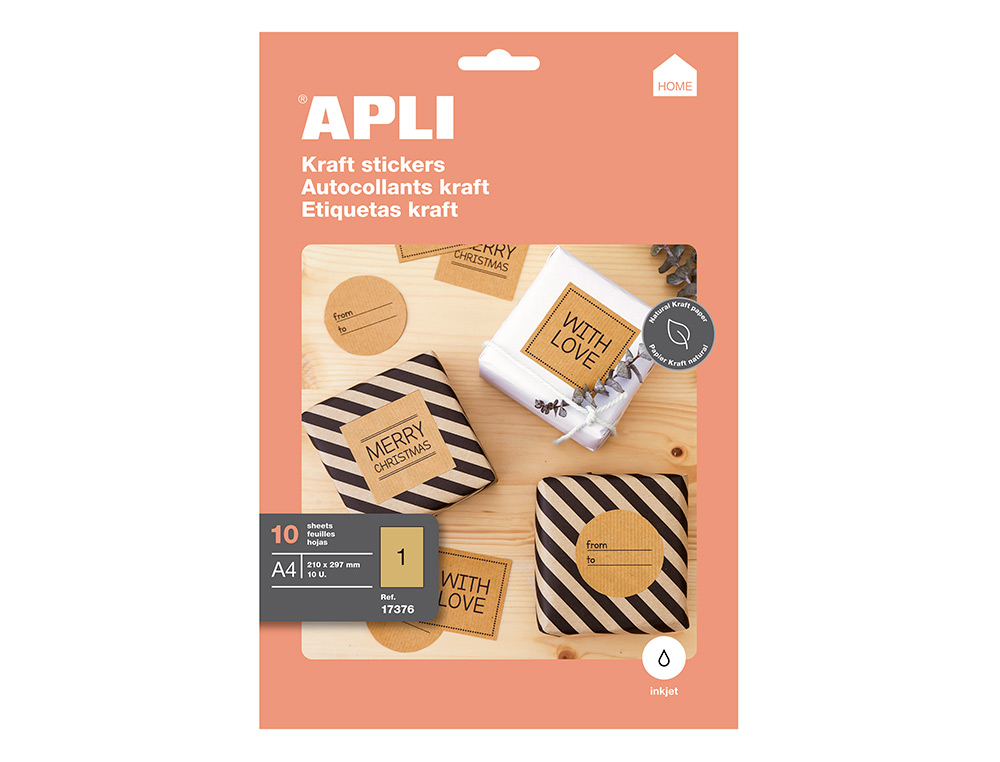 ETIQUETTE APLI KRAFT JET D ENCRE 210X297MM PAQUET DE   10 FEUILLES