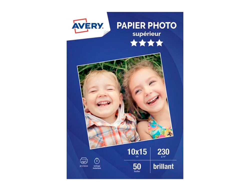 PAPIER PHOTO AVERY BRILLANT 230G 10X15 PAQUET DE 50       FEUILLES