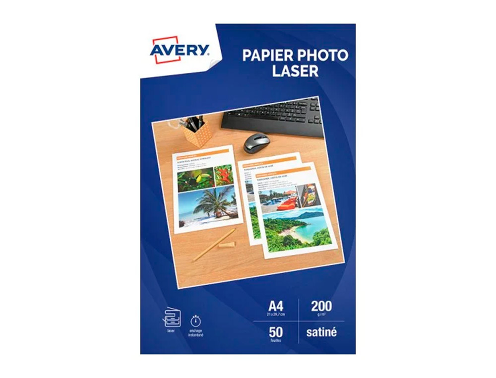PAPIER PHOTO AVERY SATINE RECTO VERSO 200G A4 LASER     PAQUET DE 50 FEUILLES