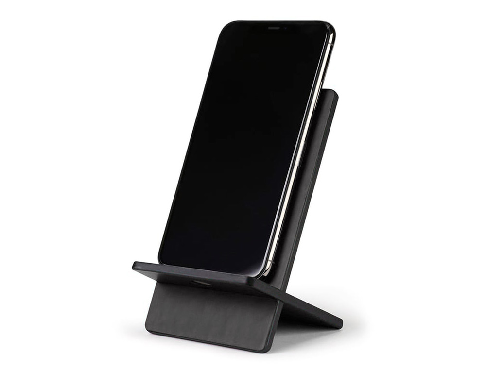 SUPPORT RHODIARAMA POUR T L PHONE MOBILE EN SIMIL CUIR NOIR 8X8X13,5CM