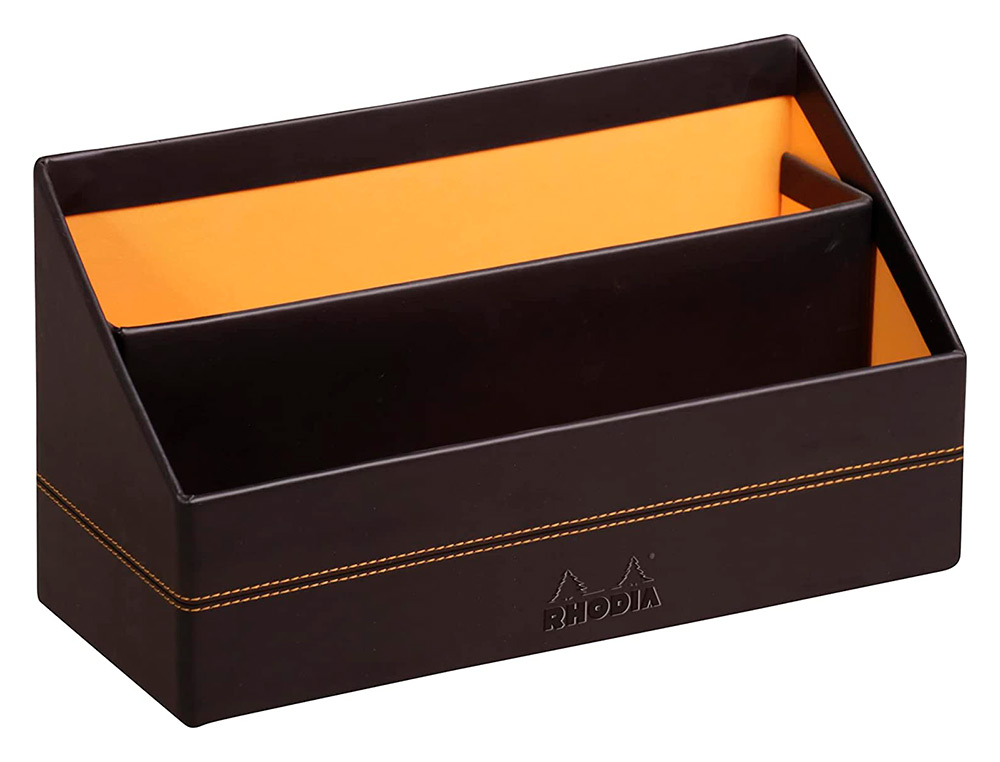 PORTE-COURRIER RHODIARAMA 2 COMPARTIMENTS EN SIMIL CUIR   NOIR VELOUT  25X10X14CM