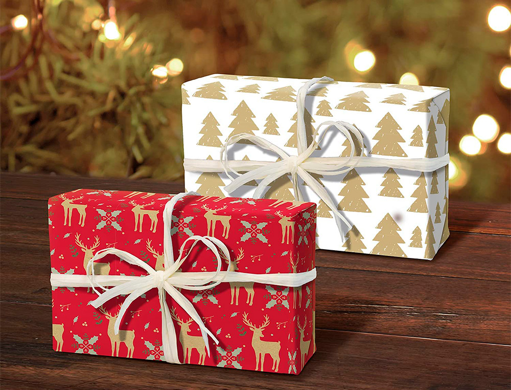 SET D'EMBALLAGE CADEAU NO L COMPOS DE 2 ROULEAUX TINY ROLLS 5MX35CM + 1 ROULEAU BOLDUC 20M + 10 TIQUETTES