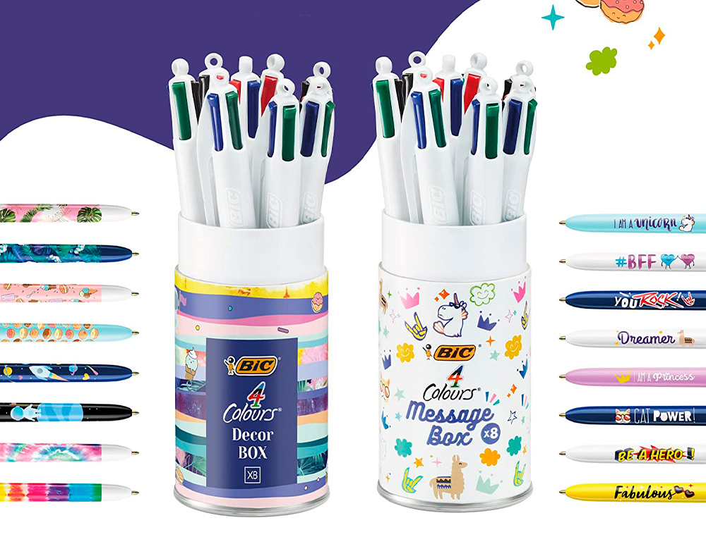 STYLO-BILLE BIC POINTE MOYENNE 1,0MM LOT DE 8 STYLOS COULEURS ASSORTIS BOITE       CADEAU