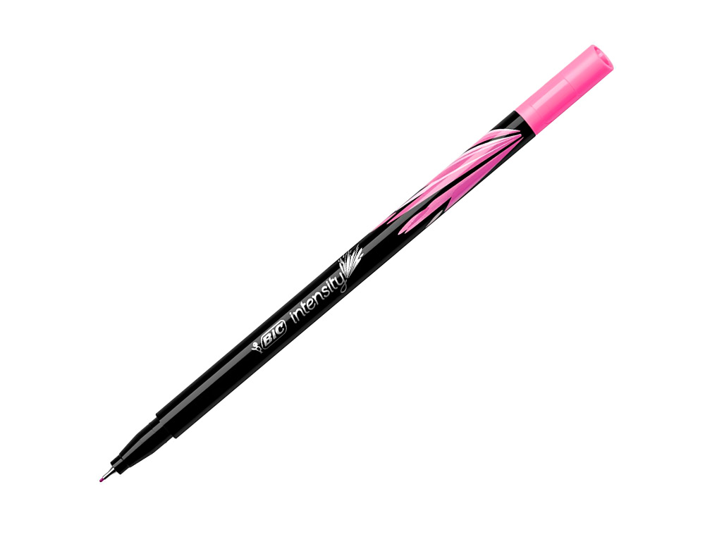 STYLO FEUTRE BIC INTENSITY POINTE FINE CORPS NOIR VERNI  COULEURS ROSE CLAIR LOT 12 UNITES