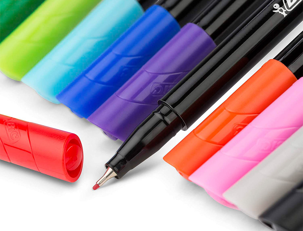 STYLO FEUTRE BIC INTENSITY POINTE FINE CORPS NOIR VERNI  COULEURS ROSE CLAIR LOT 12 UNITES