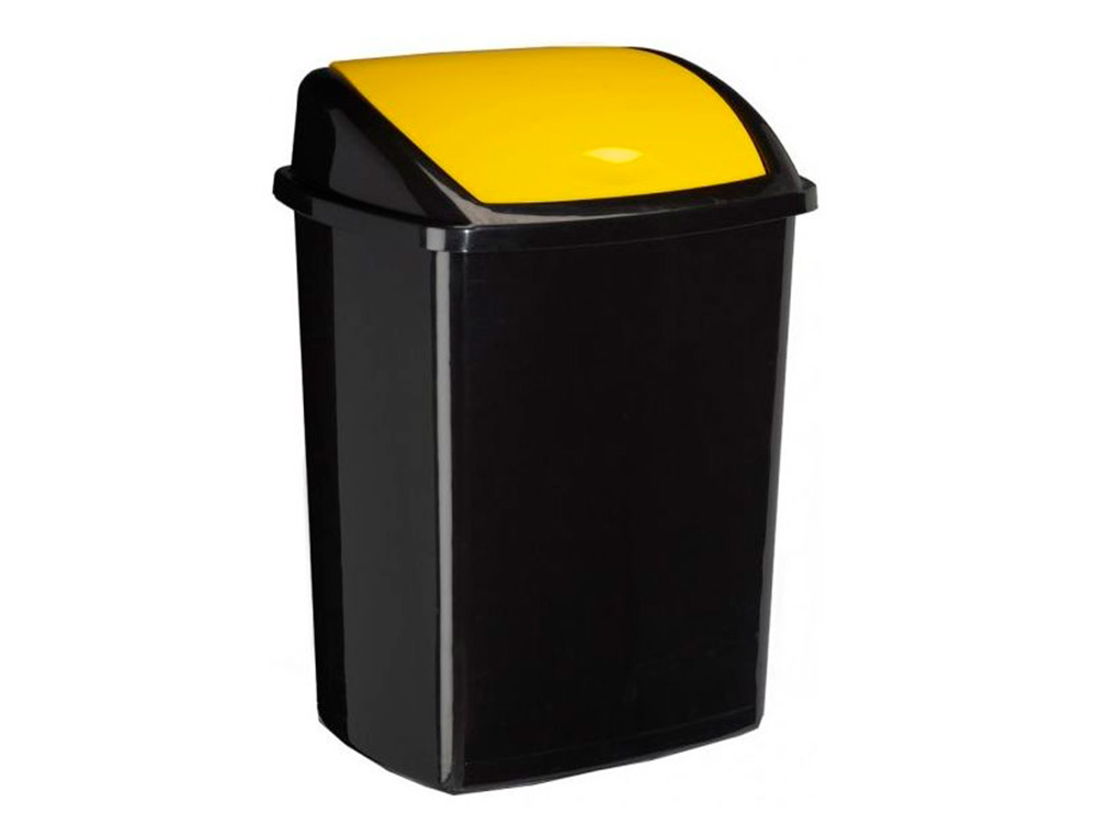 POUBELLE CEP PLASTIQUE A COUVERCLE BASCULANT 50L NOIR  COUVERCLE JAUNE