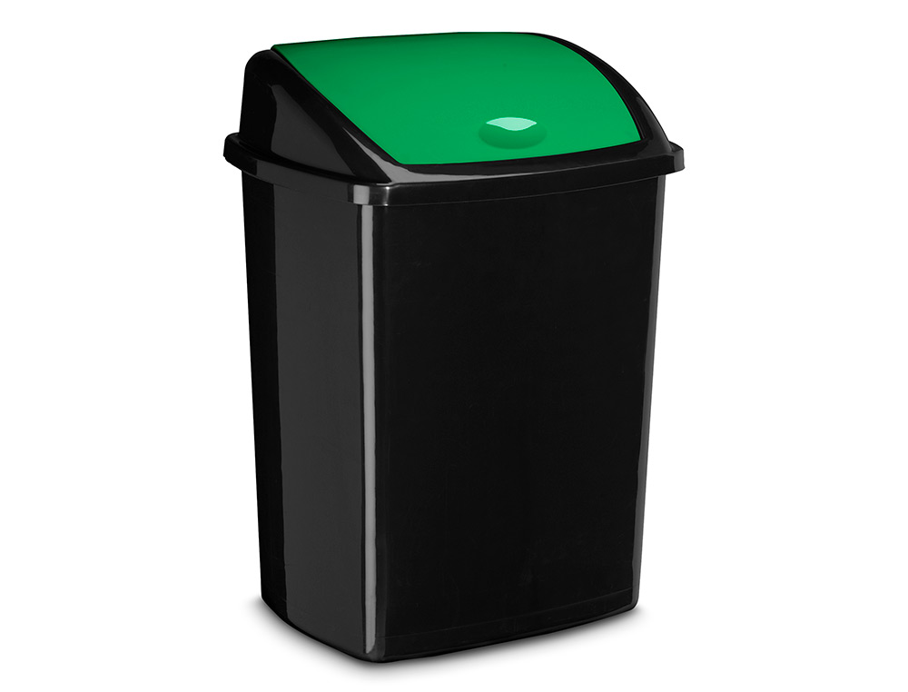 POUBELLE CEP PLASTIQUE A COUVERCLE BASCULANT 50L NOIR COUVERCLE VERT