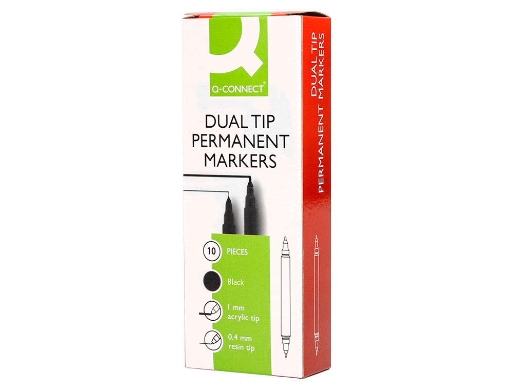 MARQUEUR PERMANENT Q-CONNECT POINTE DOUBLE 1MM  ET 0,4 MM  COLORIS NOIR