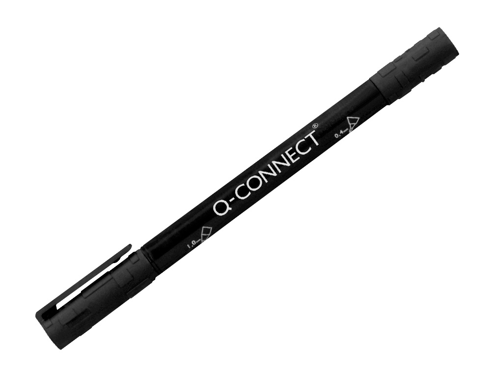 MARQUEUR PERMANENT Q-CONNECT POINTE DOUBLE 1MM  ET 0,4 MM  COLORIS NOIR