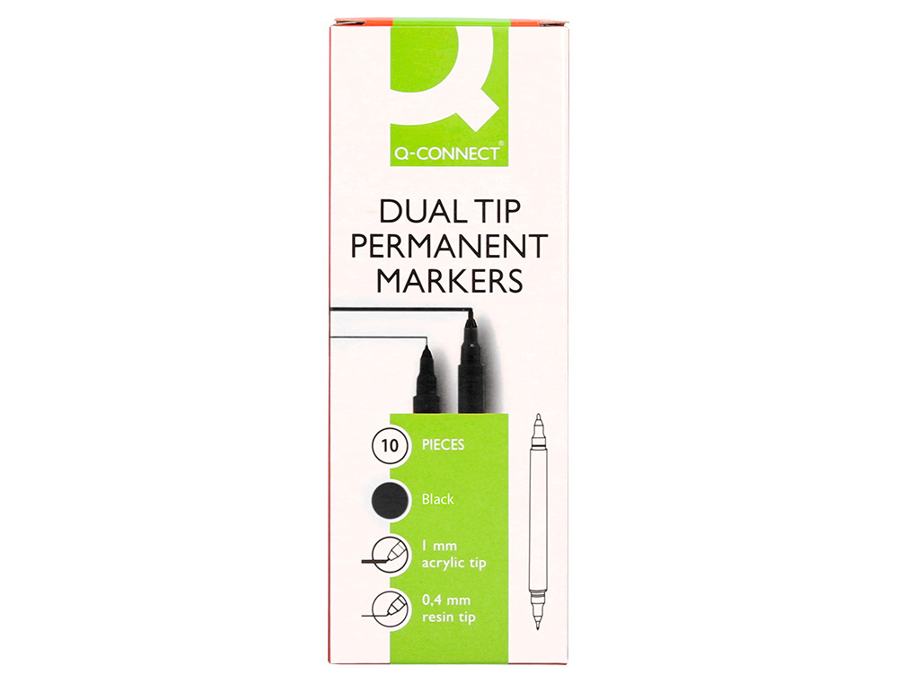 MARQUEUR PERMANENT Q-CONNECT POINTE DOUBLE 1MM  ET 0,4 MM  COLORIS NOIR