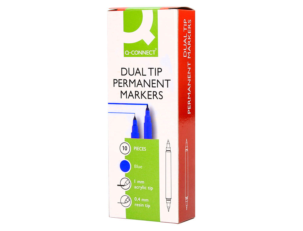 MARQUEUR PERMANENT Q-CONNECT POINTE DOUBLE 1MM  ET 0,4 MM  COLORIS BLEU