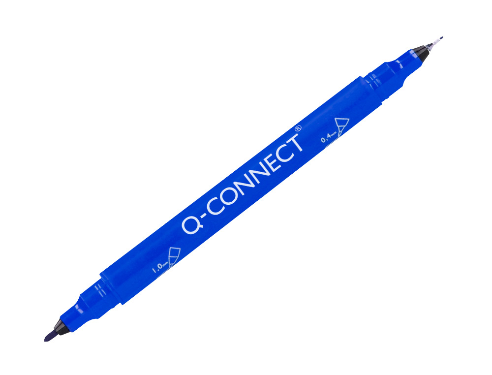 MARQUEUR PERMANENT Q-CONNECT POINTE DOUBLE 1MM  ET 0,4 MM  COLORIS BLEU