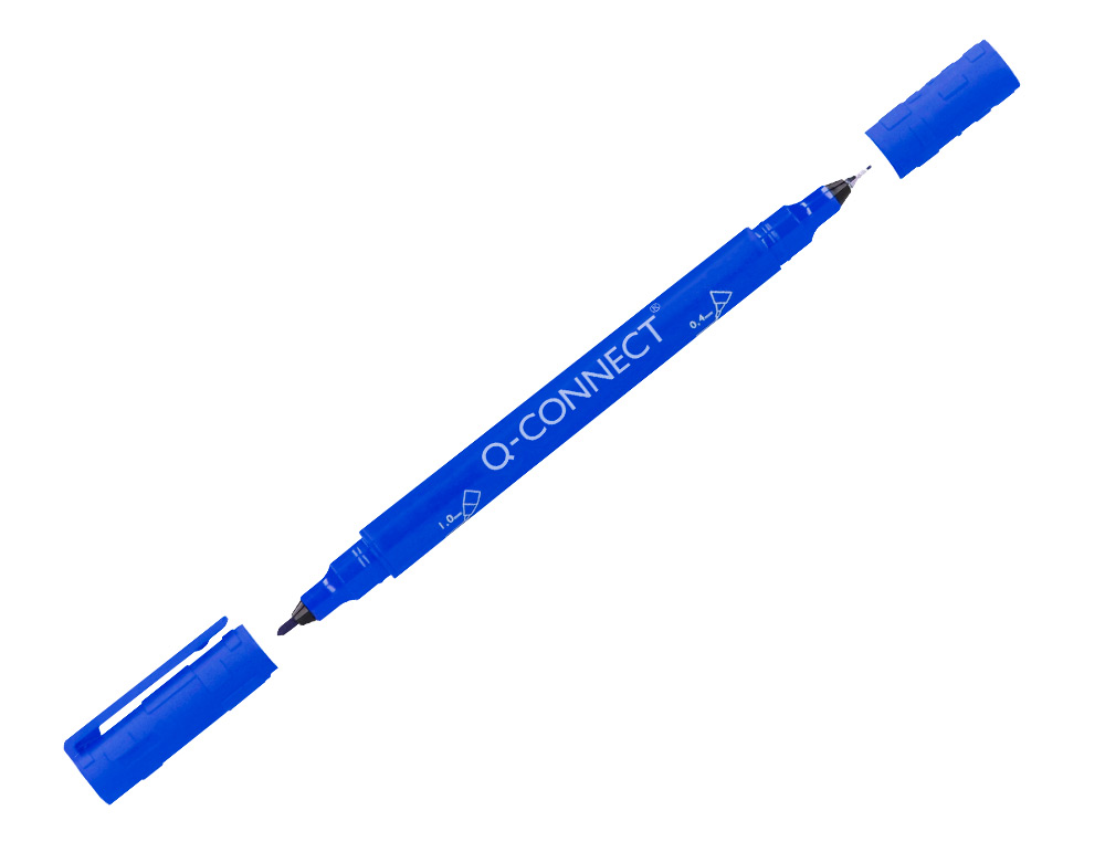 MARQUEUR PERMANENT Q-CONNECT POINTE DOUBLE 1MM  ET 0,4 MM  COLORIS BLEU