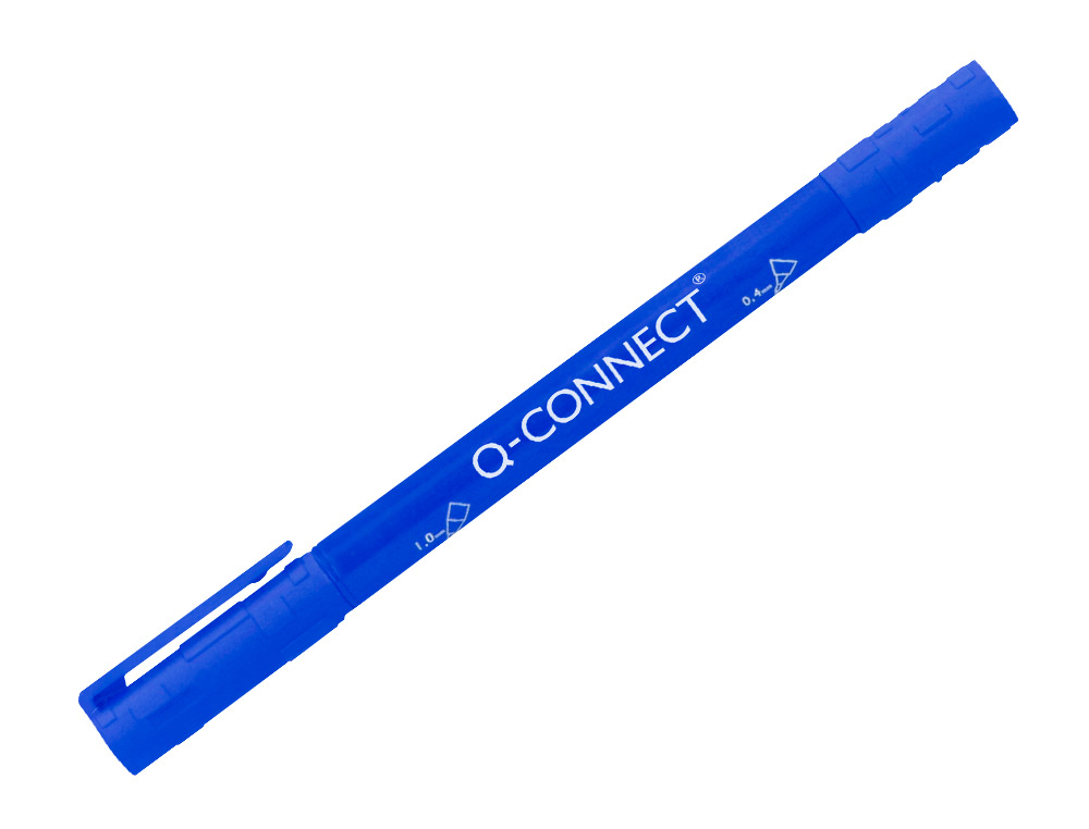 MARQUEUR PERMANENT Q-CONNECT POINTE DOUBLE 1MM  ET 0,4 MM  COLORIS BLEU