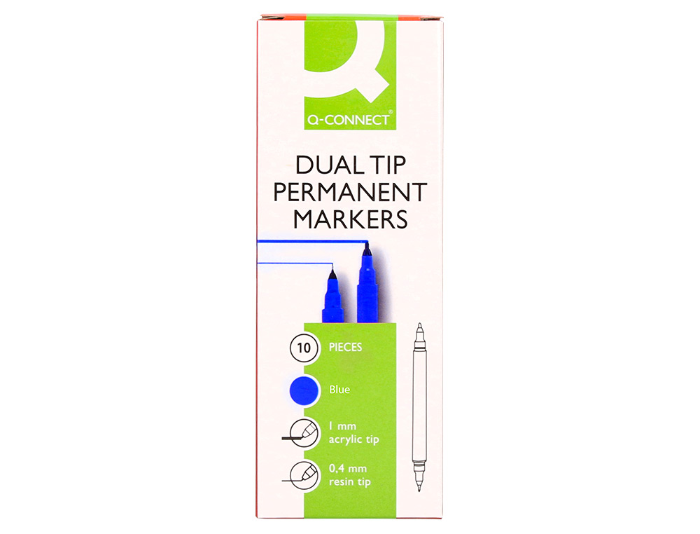 MARQUEUR PERMANENT Q-CONNECT POINTE DOUBLE 1MM  ET 0,4 MM  COLORIS BLEU