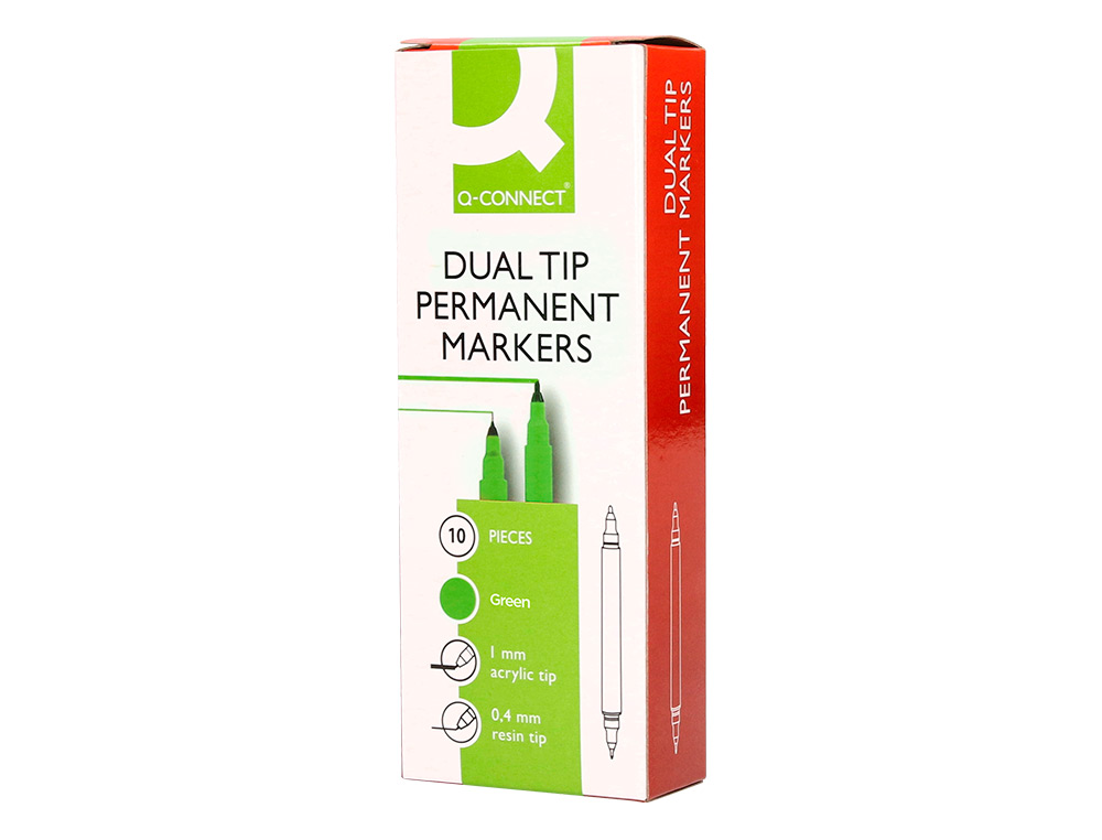 MARQUEUR PERMANENT Q-CONNECT POINTE DOUBLE 1MM  ET 0,4 MM  COLORIS VERT