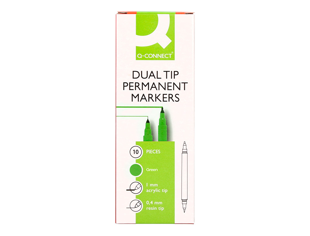 MARQUEUR PERMANENT Q-CONNECT POINTE DOUBLE 1MM  ET 0,4 MM  COLORIS VERT