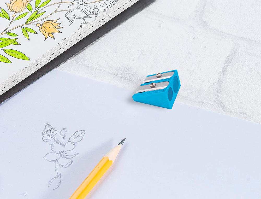 TAILLE-CRAYON LIDERPAPEL METALLIQUE 2 USAGES COLORIS   BLEU