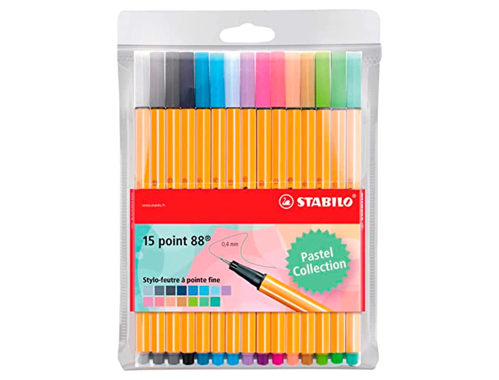 FEUTRE STABILO BOSS POINTE MOYENNE 1MM PASTEL POCHETTE   DE 15 COLORIS ASSORTIS