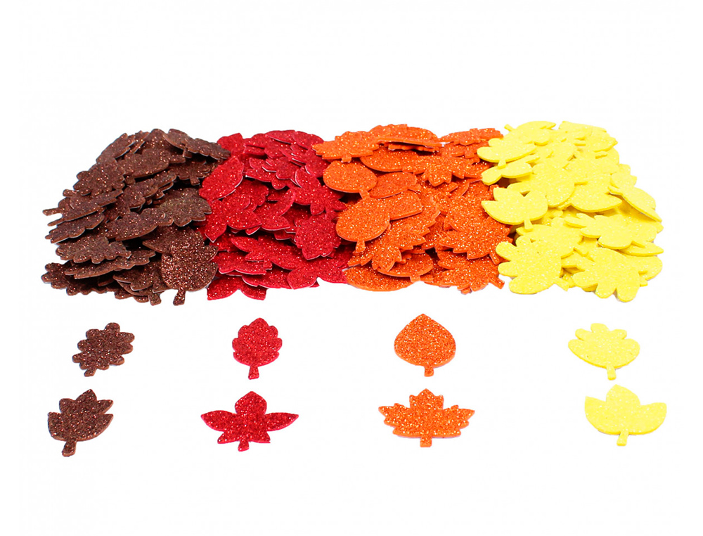 GOMMETTES AUTOMNE MOUSSE SODERTEX EVA PAILLETEE 3,50CM 200 PIECES 4 COLORIS ASSORTIS