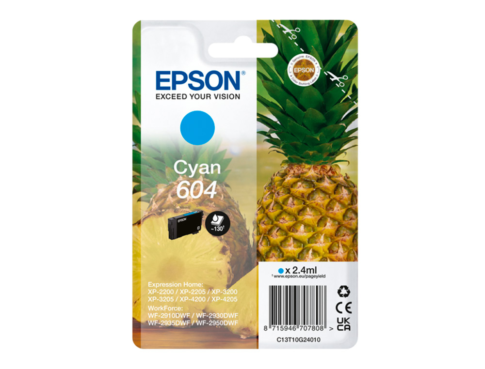 CARTOUCHE EPSON JET D'ENCRE ANANAS 604 2,4 ML 130P        COULEUR CYAN