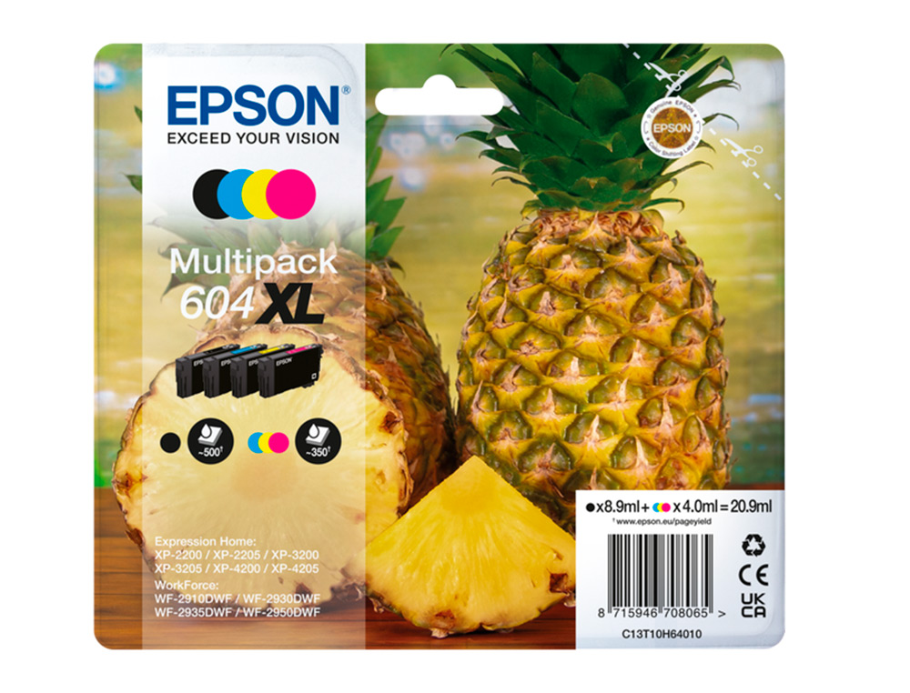 CARTOUCHE EPSON JET D'ENCRE ANANAS 604 XL COULEUR NOIR    JAUNE CYAN MAGENTA MULTIPACK 4UNITES