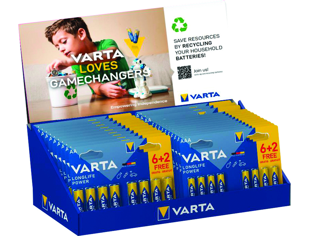 PRESENTOIR COMPTOIR VARTA PILE LONGLIFE POWER 6+2       BLISTER 10XAAA/LR03 +         13XAA/LR6