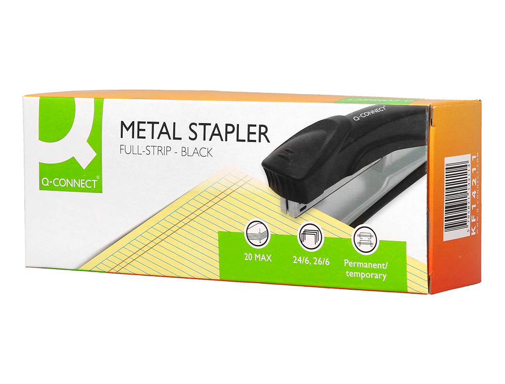 AGRAFEUSE BUREAU Q-CONNECT KF14211 METALLIQUE CAPACITE   20 FEUILLES COLORIS NOIR