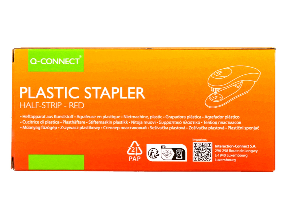 AGRAFEUSE BUREAU Q-CONNECT KF14206 PLASTIQUE ABS         CAPACITE 20 FEUILLES COLORIS  ROUGE