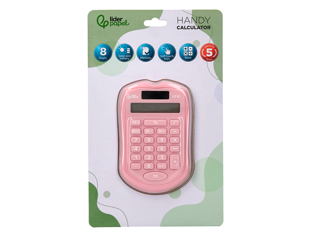 CALCULATRICE DE POCHE LIDERPAPEL XF41 8 CHIFFRES    SOLAIRE ET PILES              94X59,5X10,5MM COLORIS ROSE