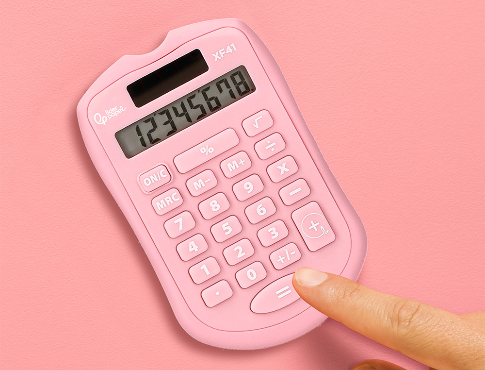 CALCULATRICE DE POCHE LIDERPAPEL XF41 8 CHIFFRES    SOLAIRE ET PILES              94X59,5X10,5MM COLORIS ROSE