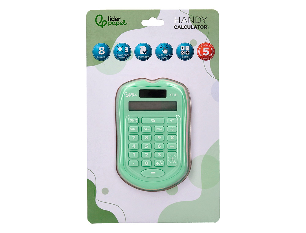 CALCULATRICE DE POCHE LIDERPAPEL XF42 8 CHIFFRES    SOLAIRE ET PILES              94X59,5X10,5MM COLORIS VERT