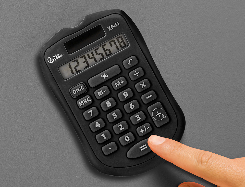 CALCULATRICE DE POCHE LIDERPAPEL XF43 8 CHIFFRES    SOLAIRE ET PILES              94X59,5X10,5MM COLORIS NOIR