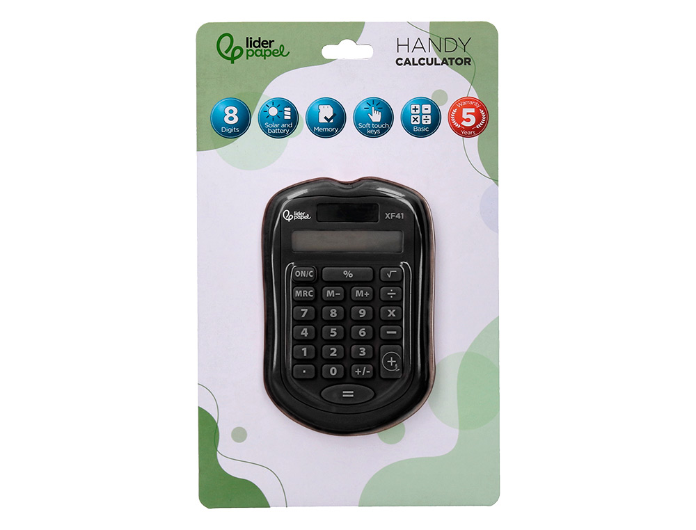 CALCULATRICE DE POCHE LIDERPAPEL XF43 8 CHIFFRES    SOLAIRE ET PILES              94X59,5X10,5MM COLORIS NOIR