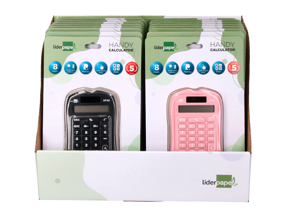 PRESENTOIR LIDERPAPEL CALCULATRICE DE POCHE XF44 8  CHIFFRES SOLAIRE ET PILES     94X59,5X10,5MM COLORIS