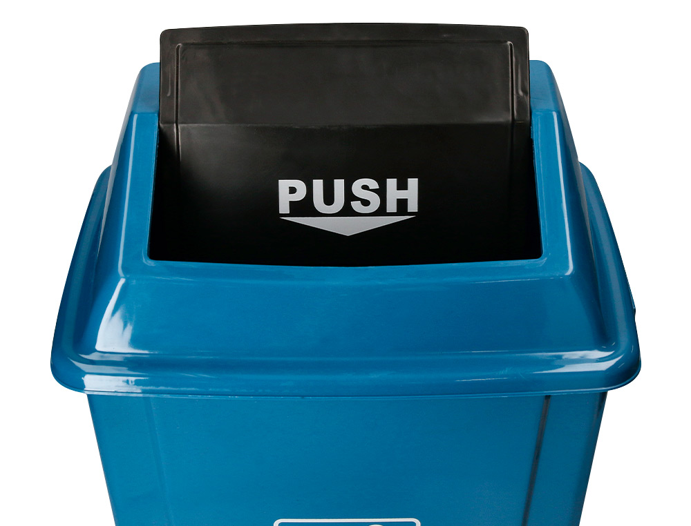 POUBELLE Q-CONNECT PLASTIQUE COUVERCLE BASCULANT 58L       470X330X760MM COLORIS BLEU