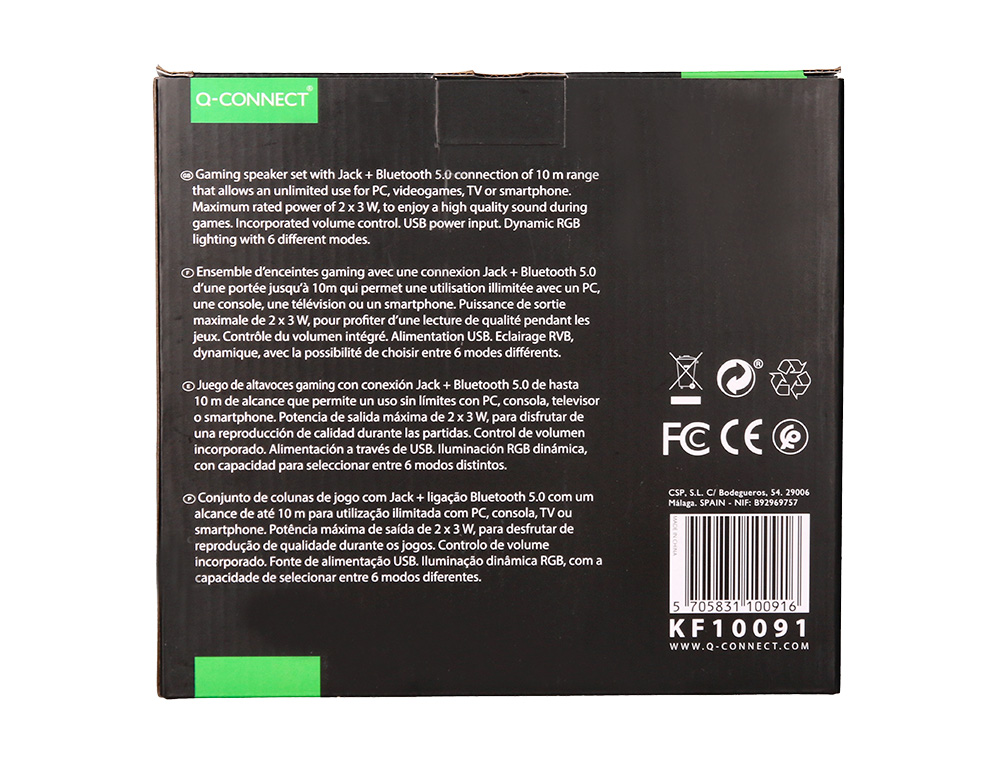 HAUT-PARLEURS Q-CONNECT GAMING BLUETOOTH LUMIERE RVB  PUISSANCE MAXIMALE 2X3W       CONTROLE DU VOLUME COLORIS