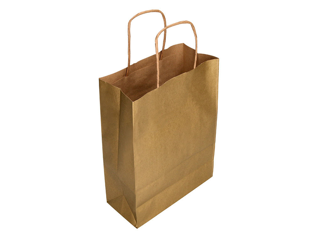 SAC PAPIER Q-CONNECT KRAFT LISSE XS ANSE TORSADEE        180X240X80MM COLORIS OR