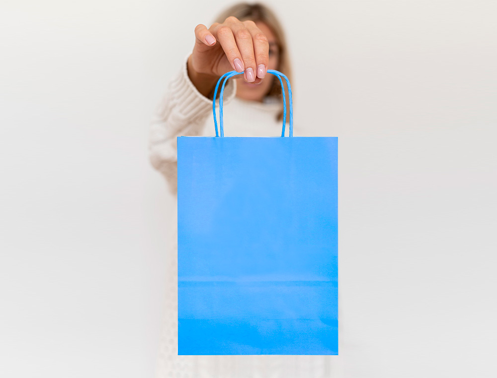SAC PAPIER Q-CONNECT CELLULOSE L ANSE TORSADEE     320X400X14MM COLORIS BLEU     CIEL