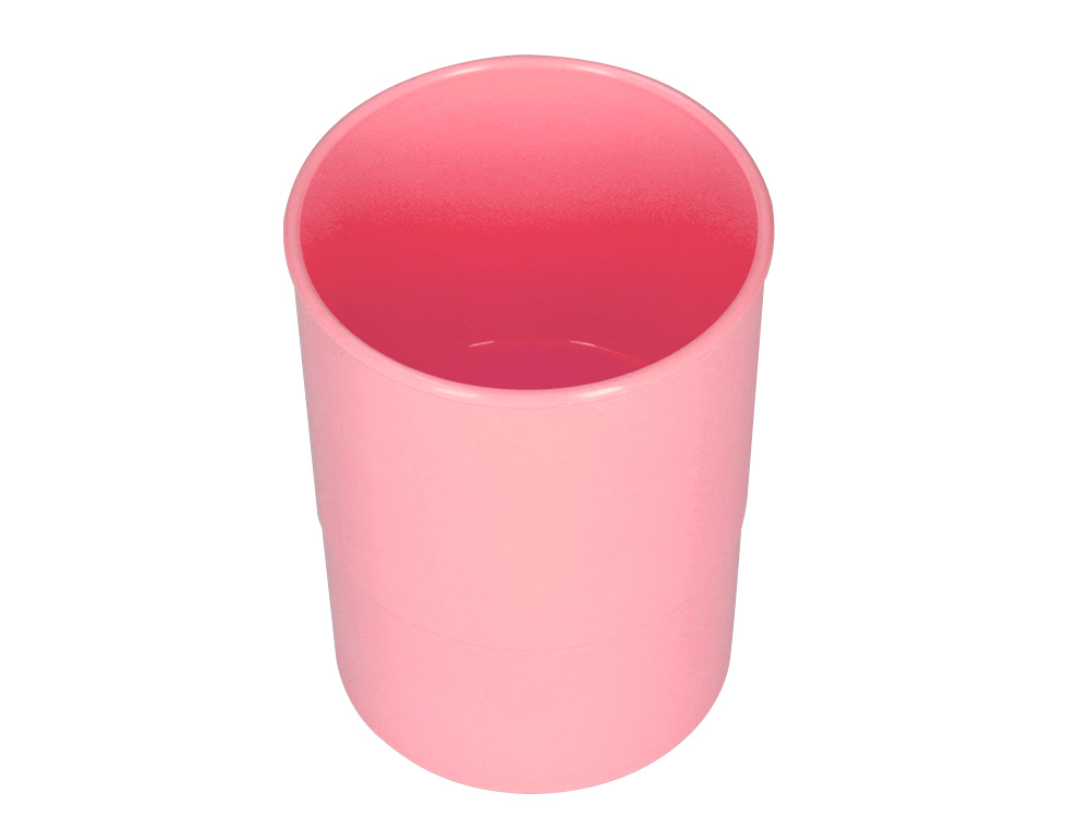 POT A CRAYONS Q-CONNECT PLASTIQUE DIAMETRE 75MM       HAUTEUR 100MM COLORIS ROSE    PASTEL OPAQUE