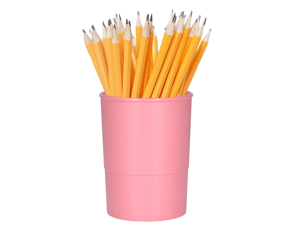 POT A CRAYONS Q-CONNECT PLASTIQUE DIAMETRE 75MM       HAUTEUR 100MM COLORIS ROSE    PASTEL OPAQUE