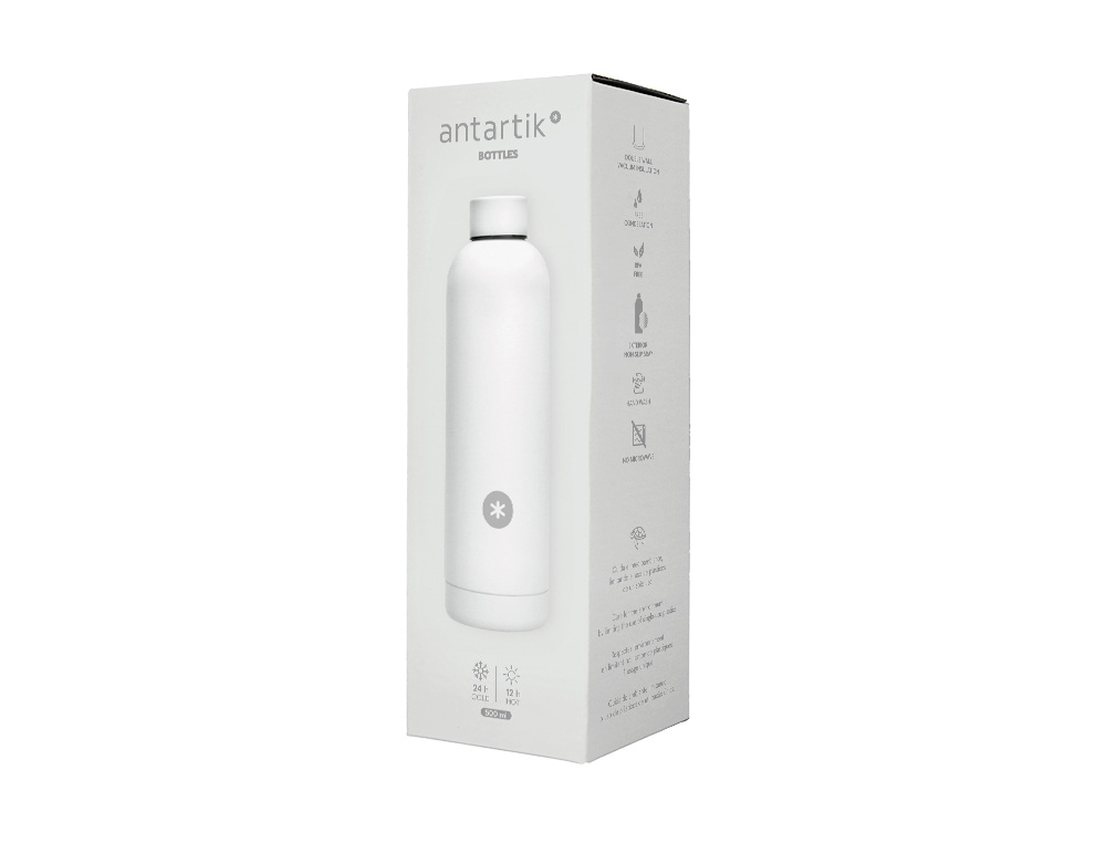 BOUTEILLE ISOTHERME ANTARTIK ACIER INOXYDABLE SANS BPA     500ML COLORIS BLANC