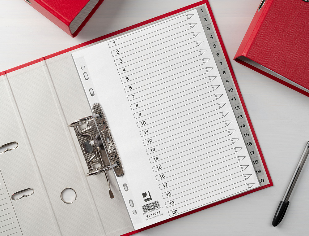 INTERCALAIRE Q-CONNECT NUMERIQUE 1-20 PLASTIQUE 20   POSITIONS A4 INDICE           MULTIPERFORE