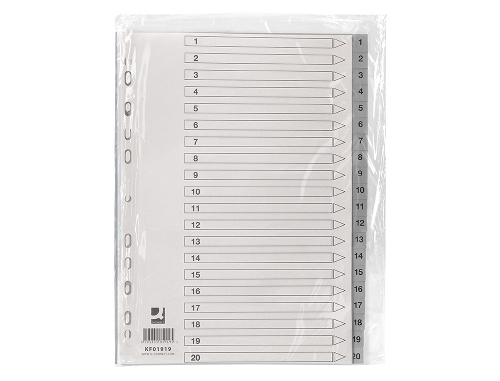 INTERCALAIRE Q-CONNECT NUMERIQUE 1-20 PLASTIQUE 20   POSITIONS A4 INDICE           MULTIPERFORE